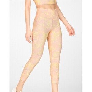 FABLETICS Leggings Womens Sz Small Pink Yellow Swirl Crop POWERHOLD